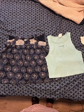 Zara Navy Patterned Sundress & Mint Ribbed Tank Top